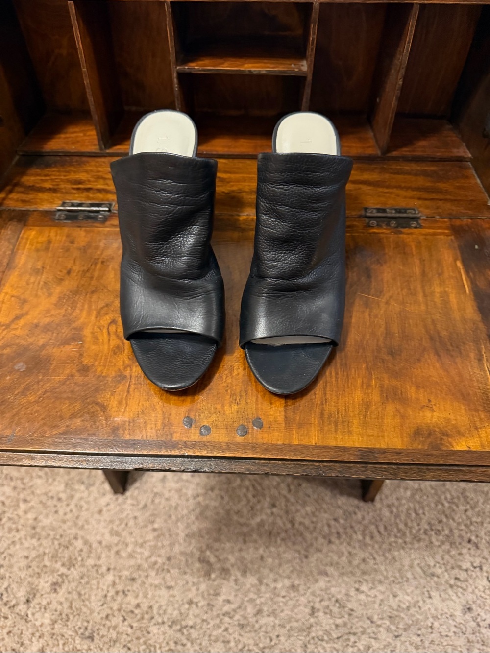 1. State Black Leather Open-Toe Mule